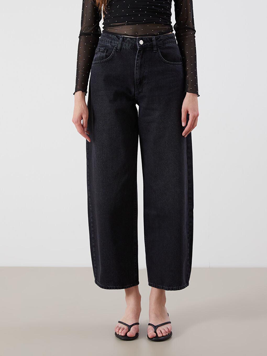 Siyah Baggy Fit Kadın Jean Pantolon-1