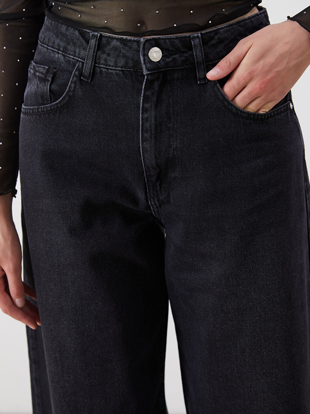 Siyah Baggy Fit Kadın Jean Pantolon-2