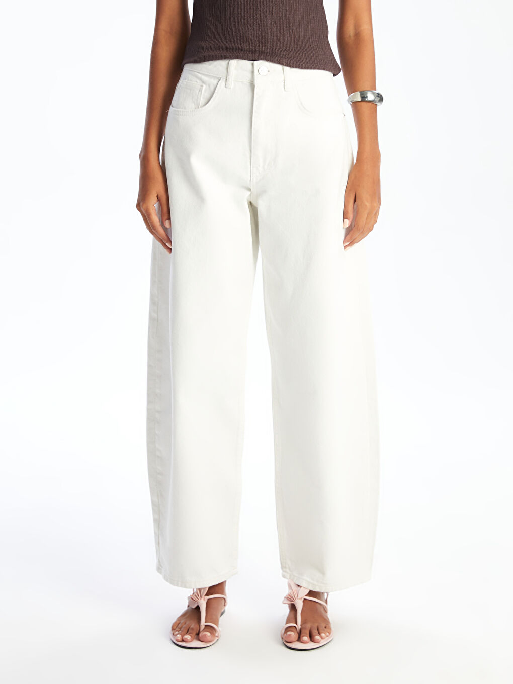 Beyaz Baggy Fit Kadın Jean Pantolon-1