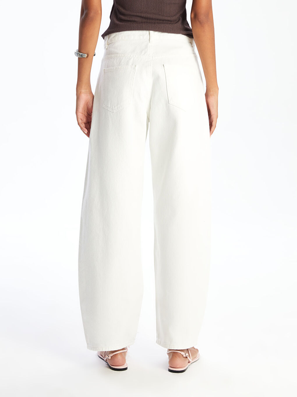 Beyaz Baggy Fit Kadın Jean Pantolon-3