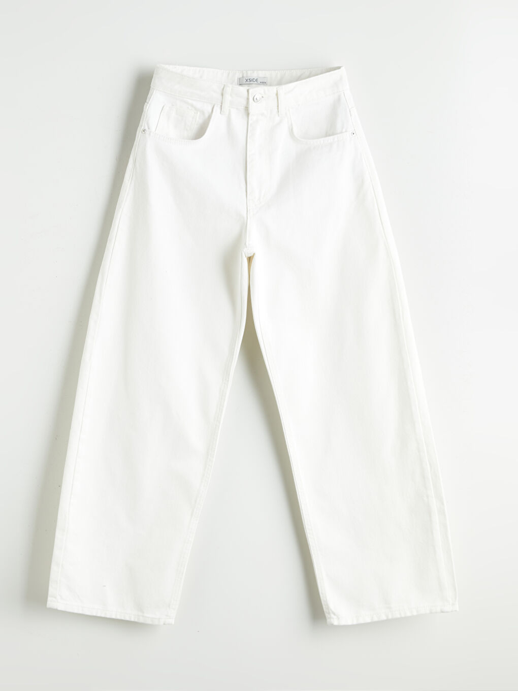 Beyaz Baggy Fit Kadın Jean Pantolon-4