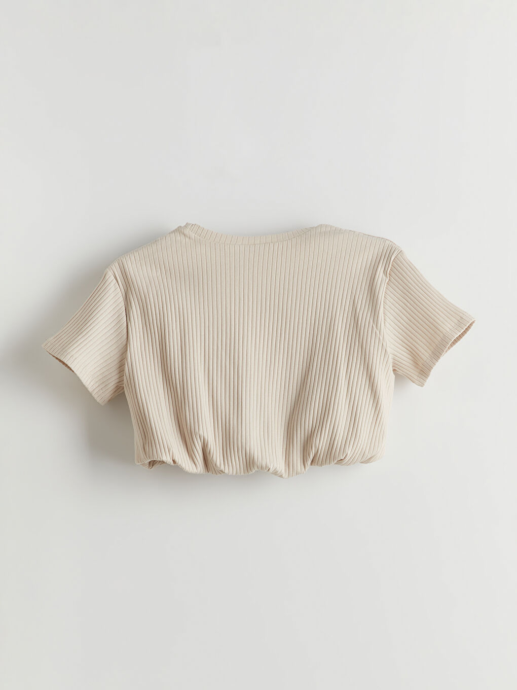 Gri Bisiklet Yaka Kız Çocuk Tişört-1