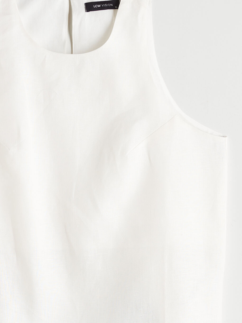 Ekru Bisiklet Yaka Keten Karışımlı Asimetrik Kesim Bluz-6