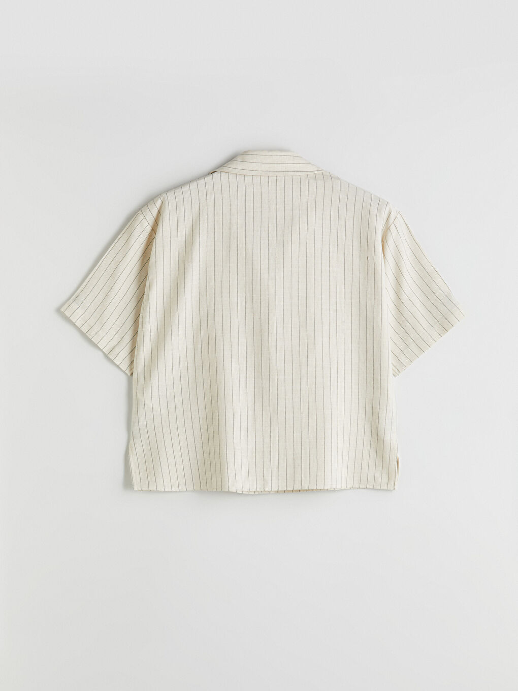 Bej Çizgili Keten Karışımlı Kadın Gömlek-5