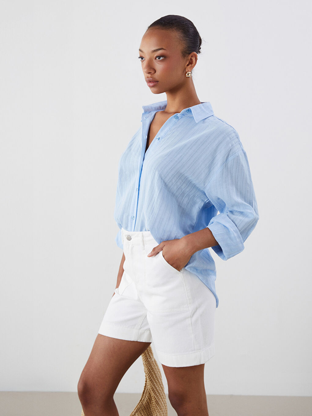 LCW Vision Textured Oversize Women's Shirt -S5O526Z8-DG7