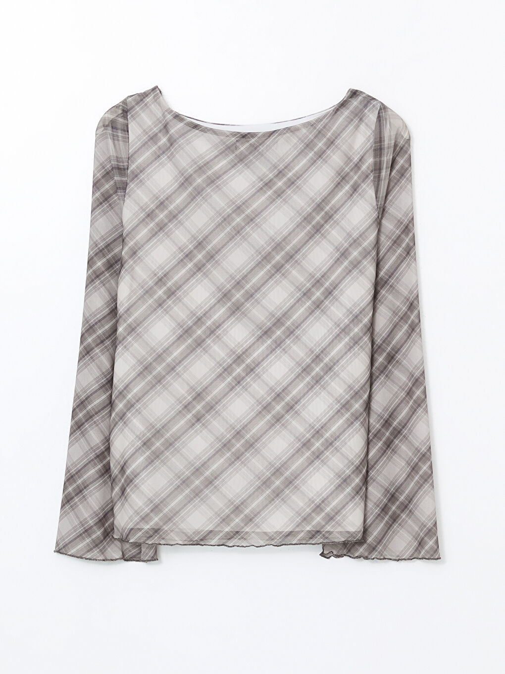 Bej Kayık Yaka Ekose Kadın Bluz-4