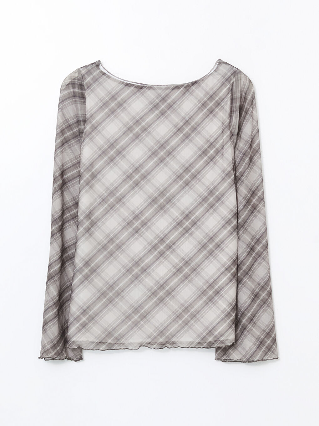 Bej Kayık Yaka Ekose Kadın Bluz-5