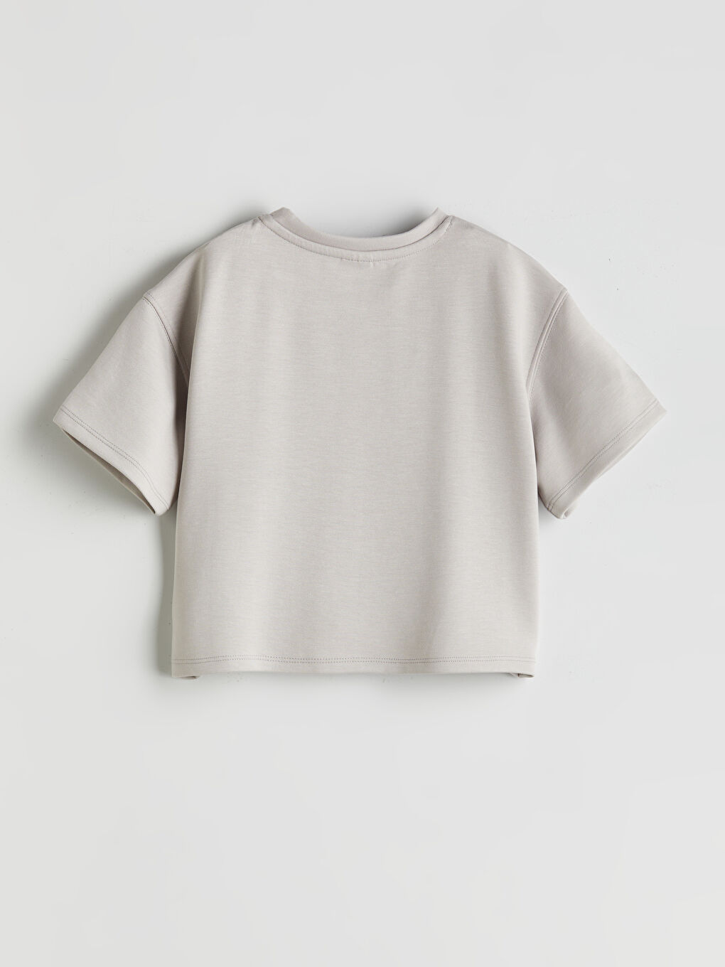 Gri Bisiklet Yaka Soft Touch Kız Çocuk Tişört-1