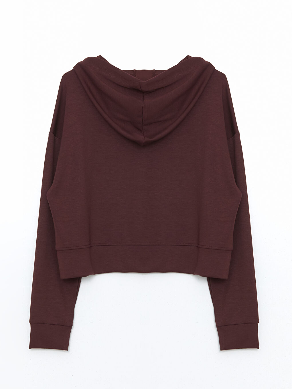 Bordo Kapüşonlu Crop Kadın Fermuarlı Sweatshirt-5