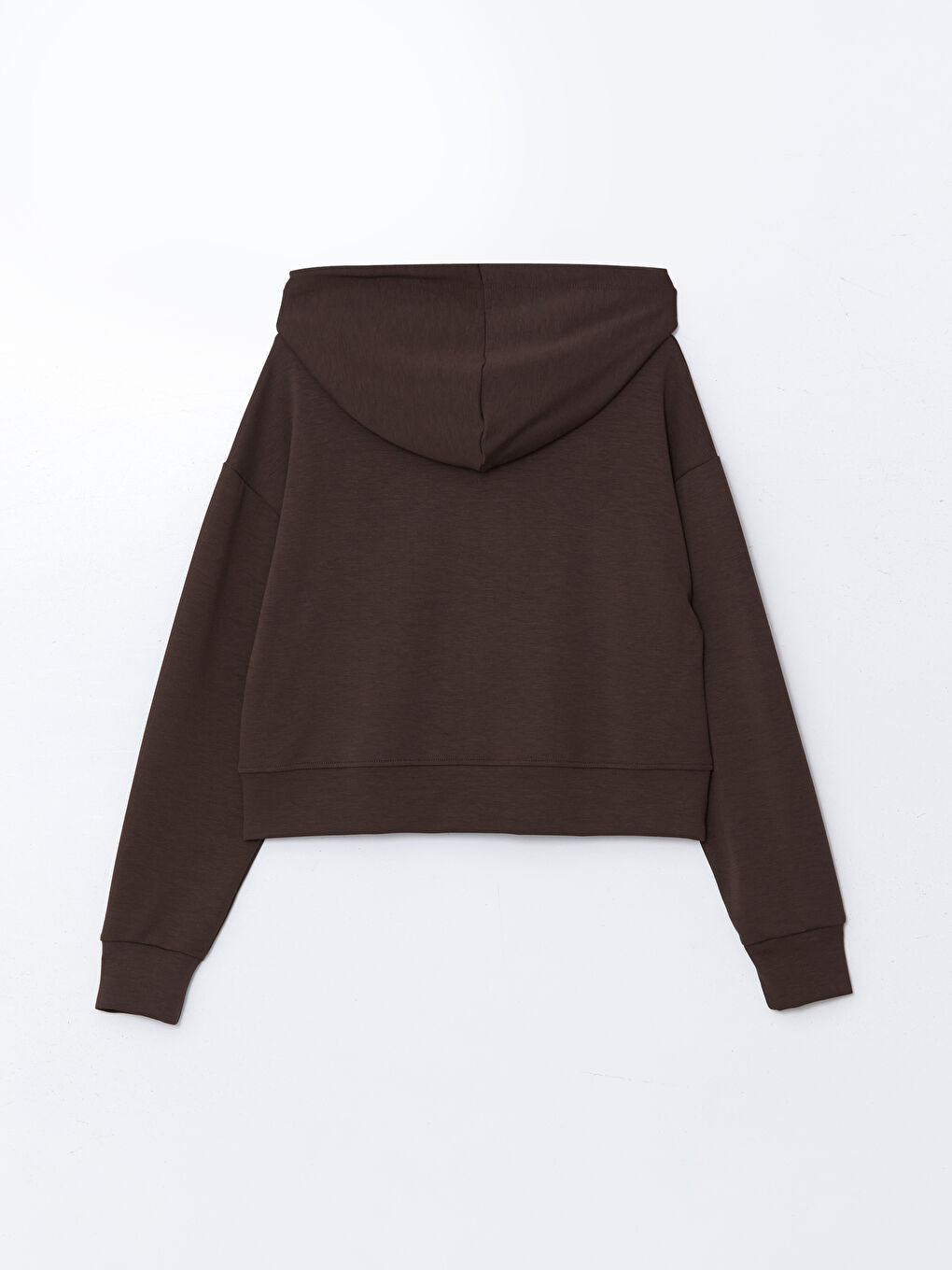 Kahverengi Kapüşonlu Crop Kadın Fermuarlı Sweatshirt-5