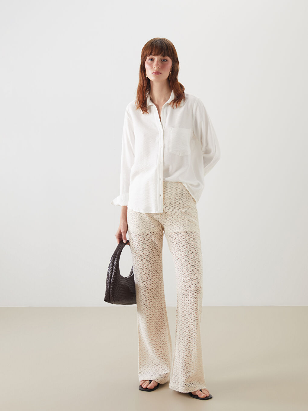 Elasticated Waist Hole-Knitted Women's Trousers -S5O585Z8-R9J