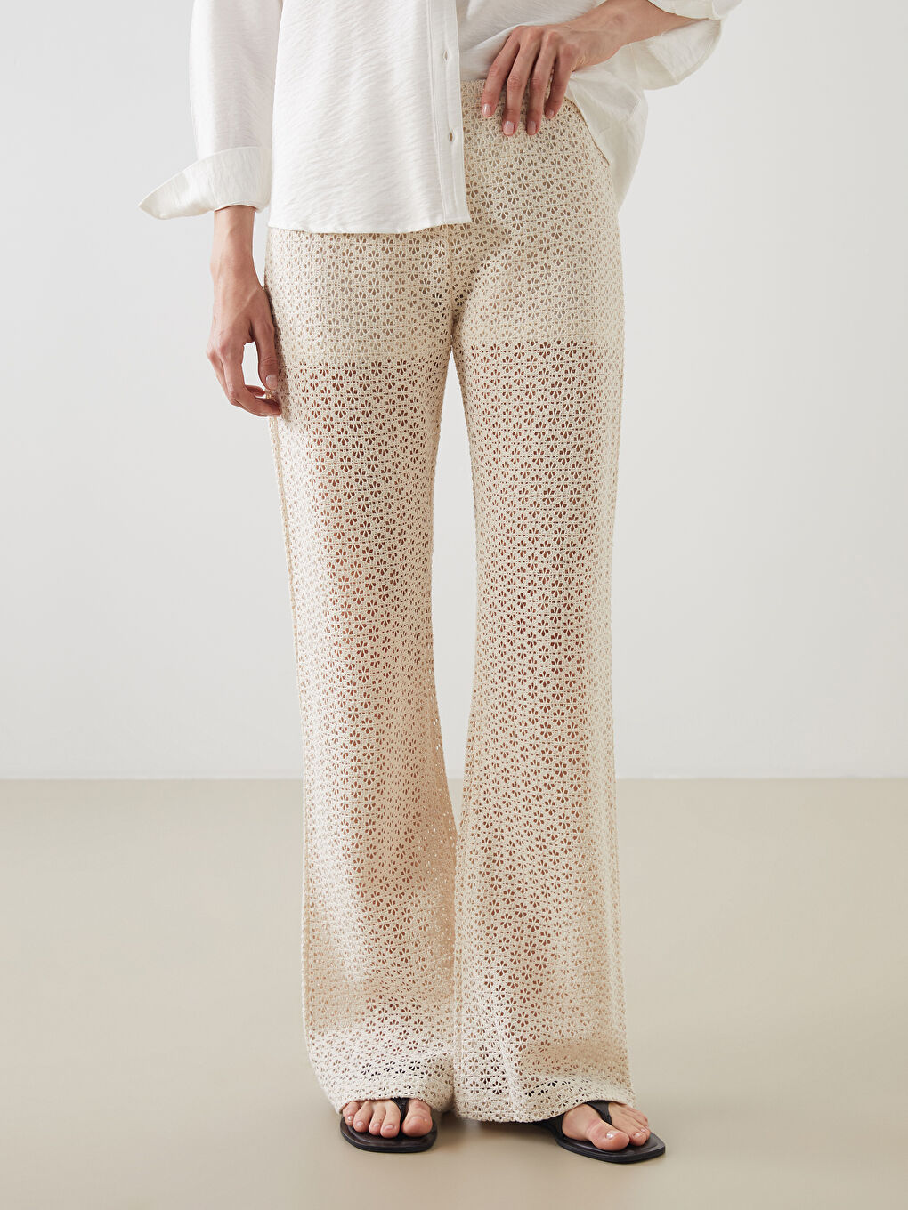 Elasticated Waist Hole-Knitted Women's Trousers -S5O585Z8-R9J