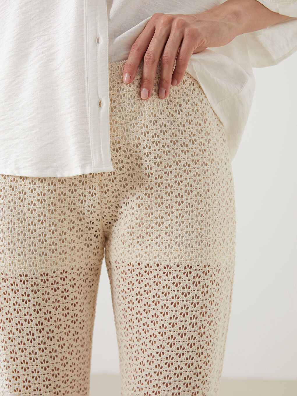 Elasticated Waist Hole-Knitted Women's Trousers -S5O585Z8-R9J