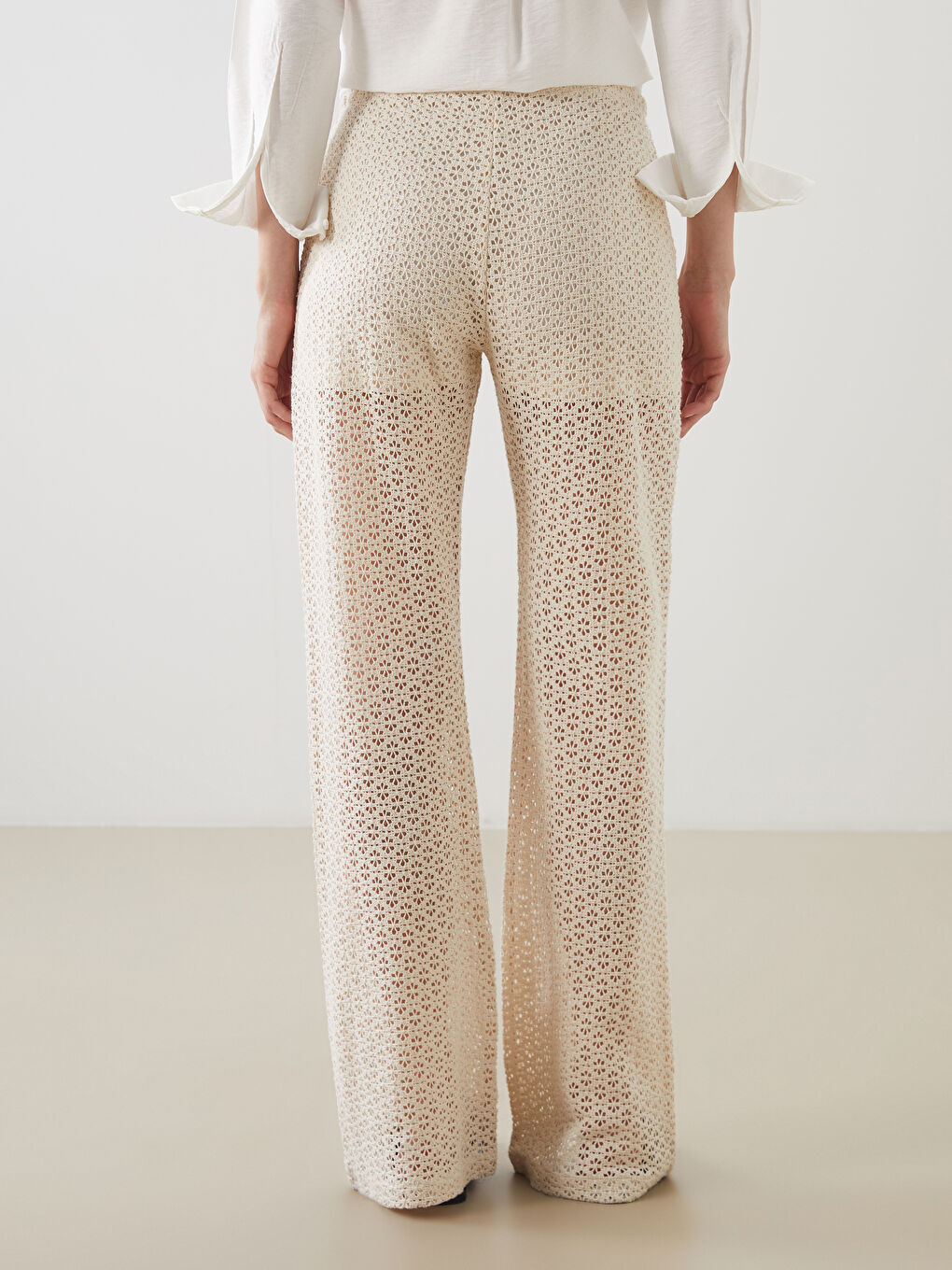 Elasticated Waist Hole-Knitted Women's Trousers -S5O585Z8-R9J
