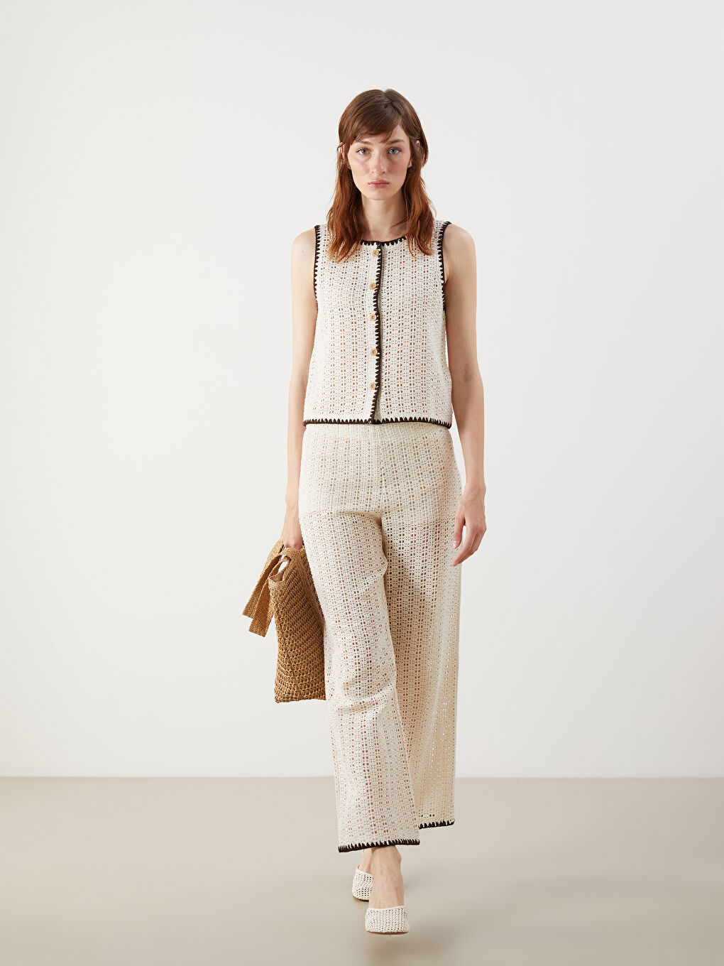 Elasticated Waist Hole-Knitted Women's Trousers -S5O586Z8-R9J