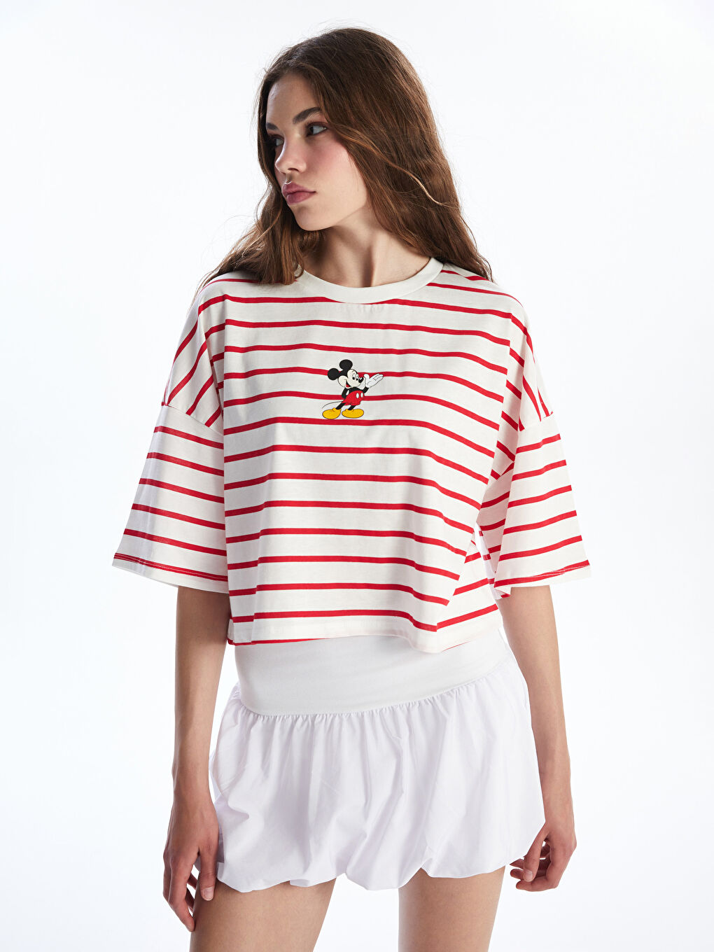 Crew Neck Mickey Mouse Printed Women's T-Shirt