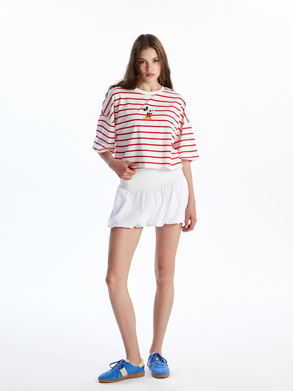 Crew Neck Mickey Mouse Printed Women's T-Shirt-1