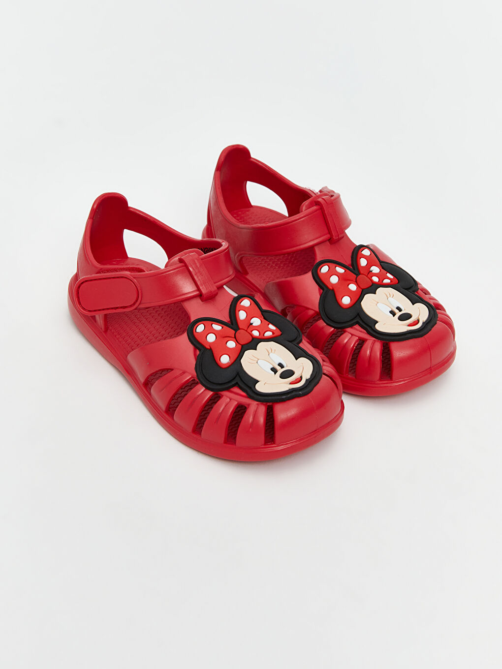Kırmızı Minnie Mouse Baskılı Kız Bebek Plaj Sandaleti