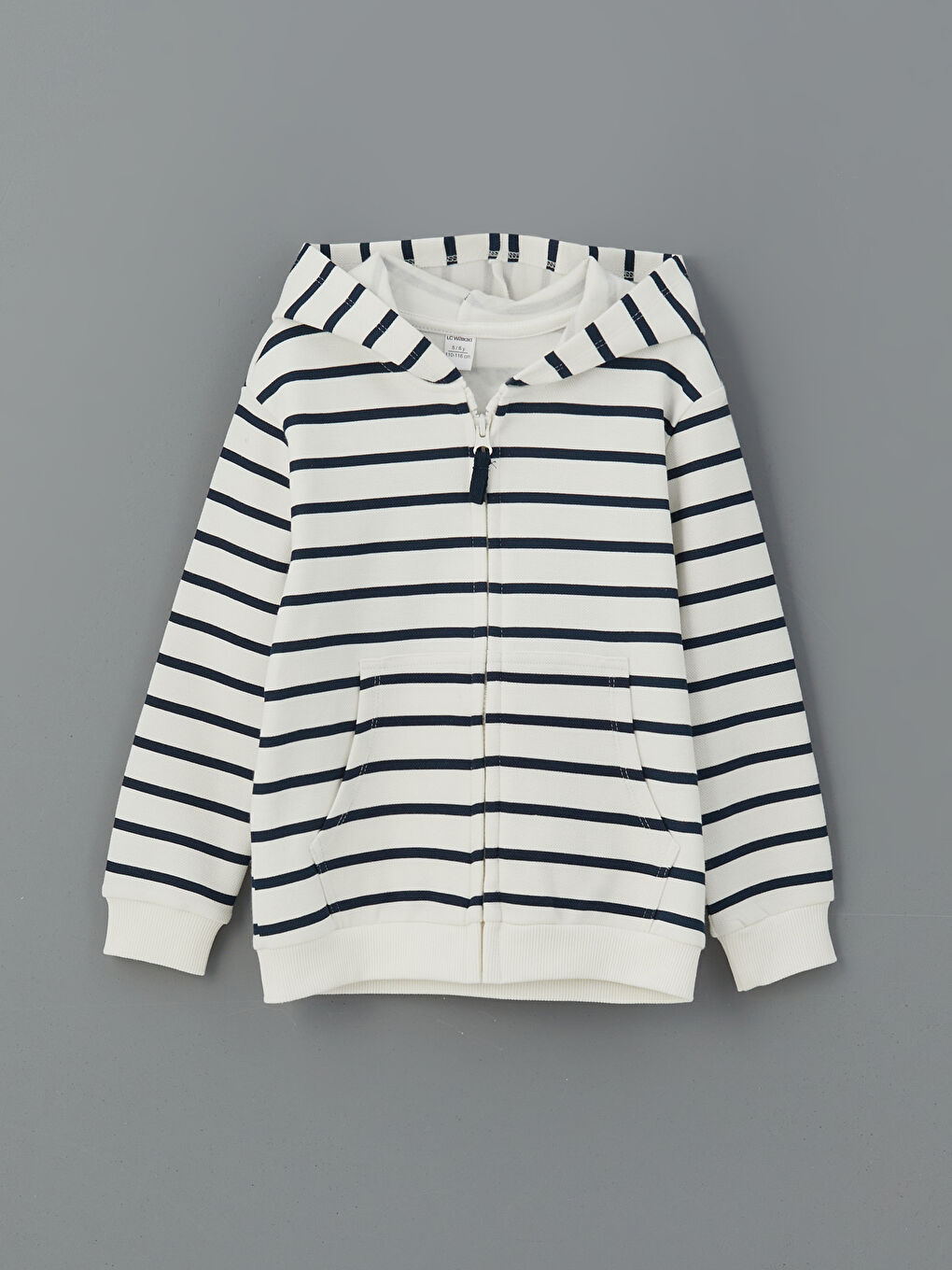 Ekru Kapüşonlu Çizgili Erkek Çocuk Hırka