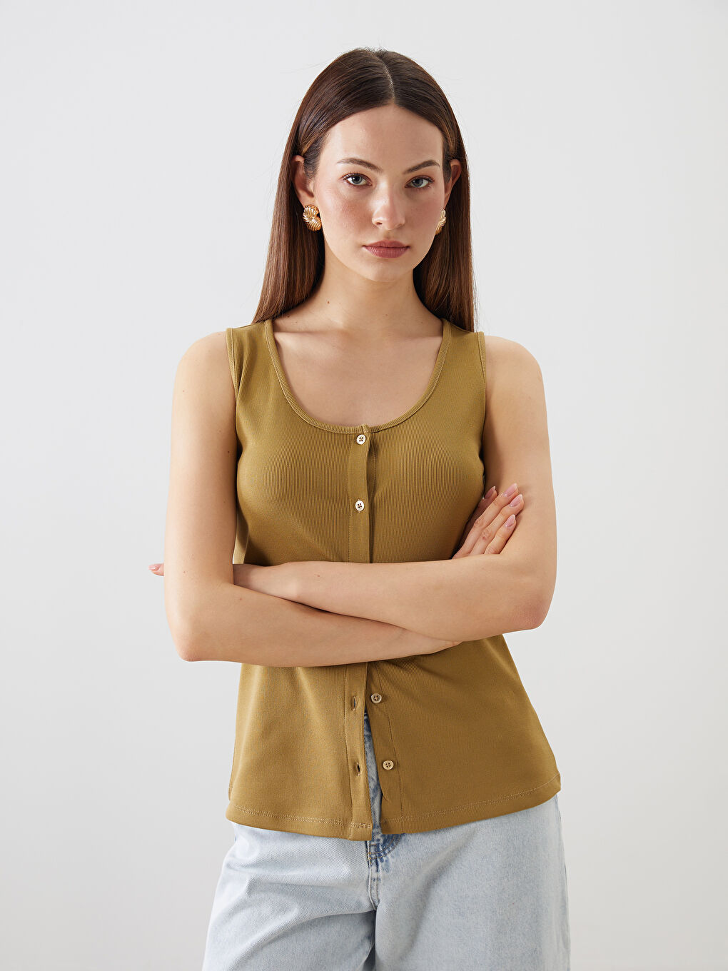 Sarı U Yaka Dokulu Bluz