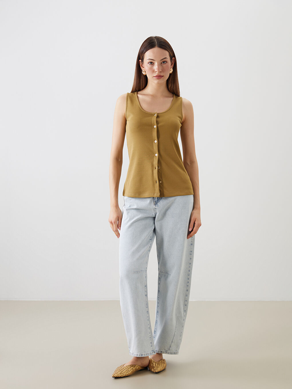 Sarı U Yaka Dokulu Bluz-1