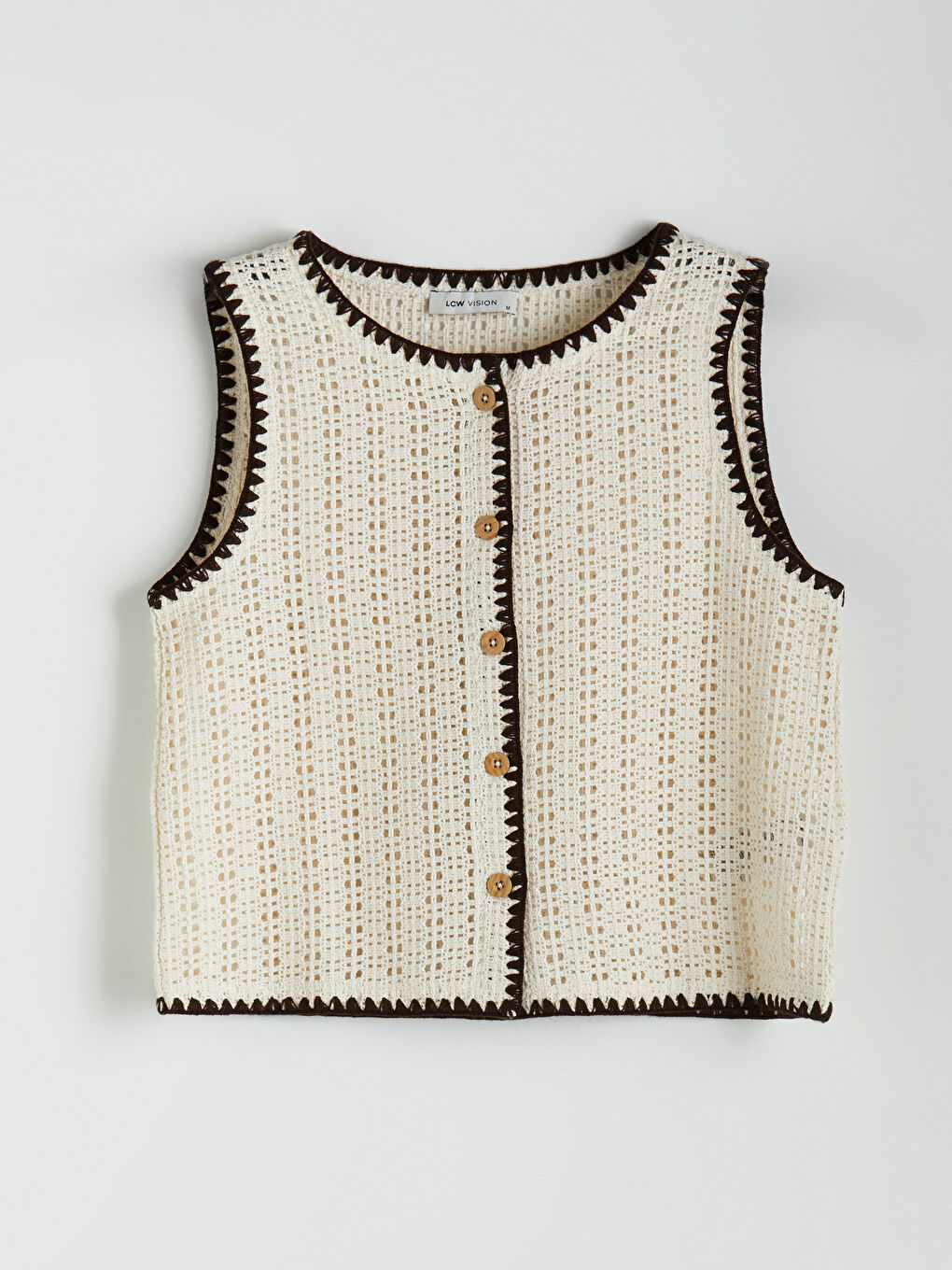 Ekru Bisiklet Yaka Ajurlu Kadın Yelek-5