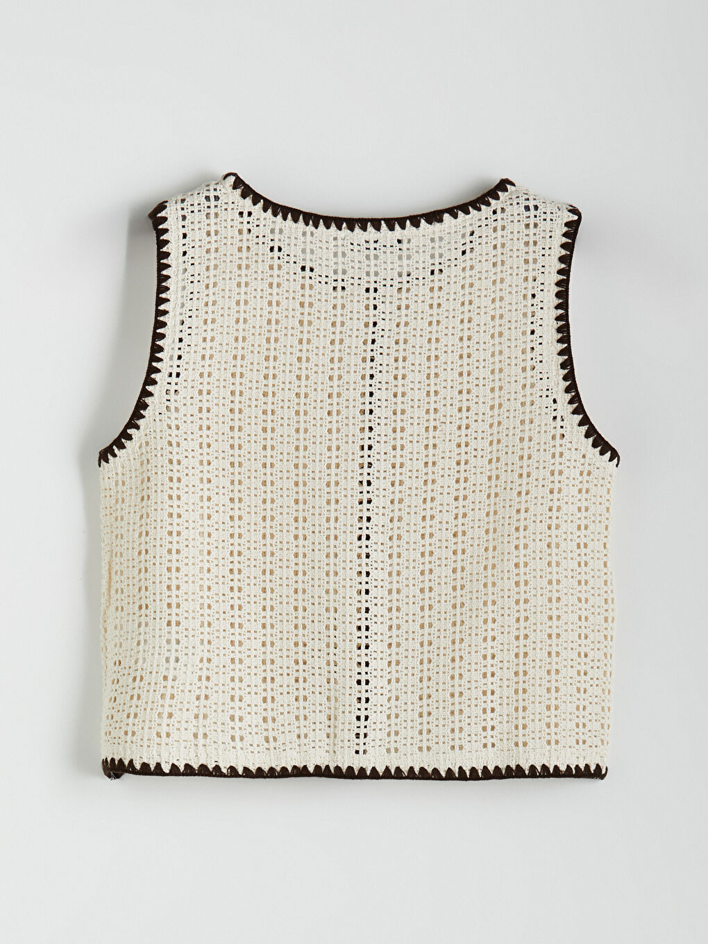 Ekru Bisiklet Yaka Ajurlu Kadın Yelek-6