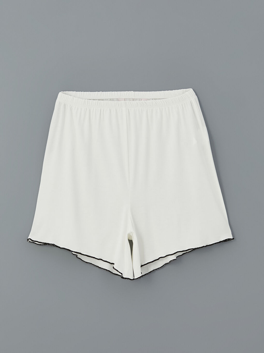 Ekru Beli Lastikli Kadın Şort Pijama Altı