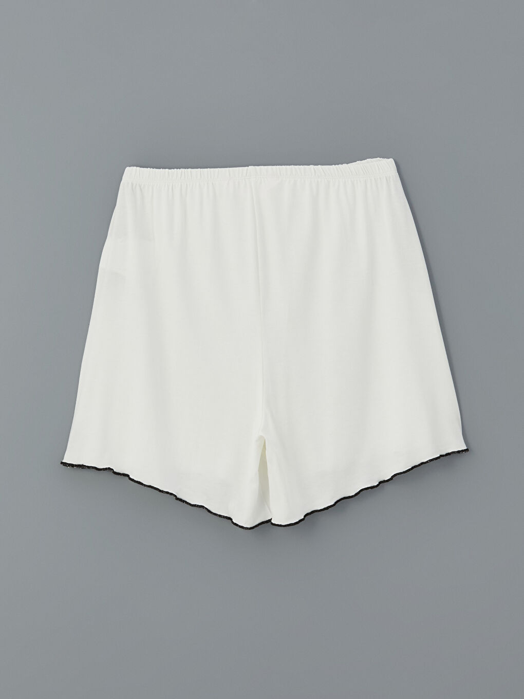 Ekru Beli Lastikli Kadın Şort Pijama Altı-1