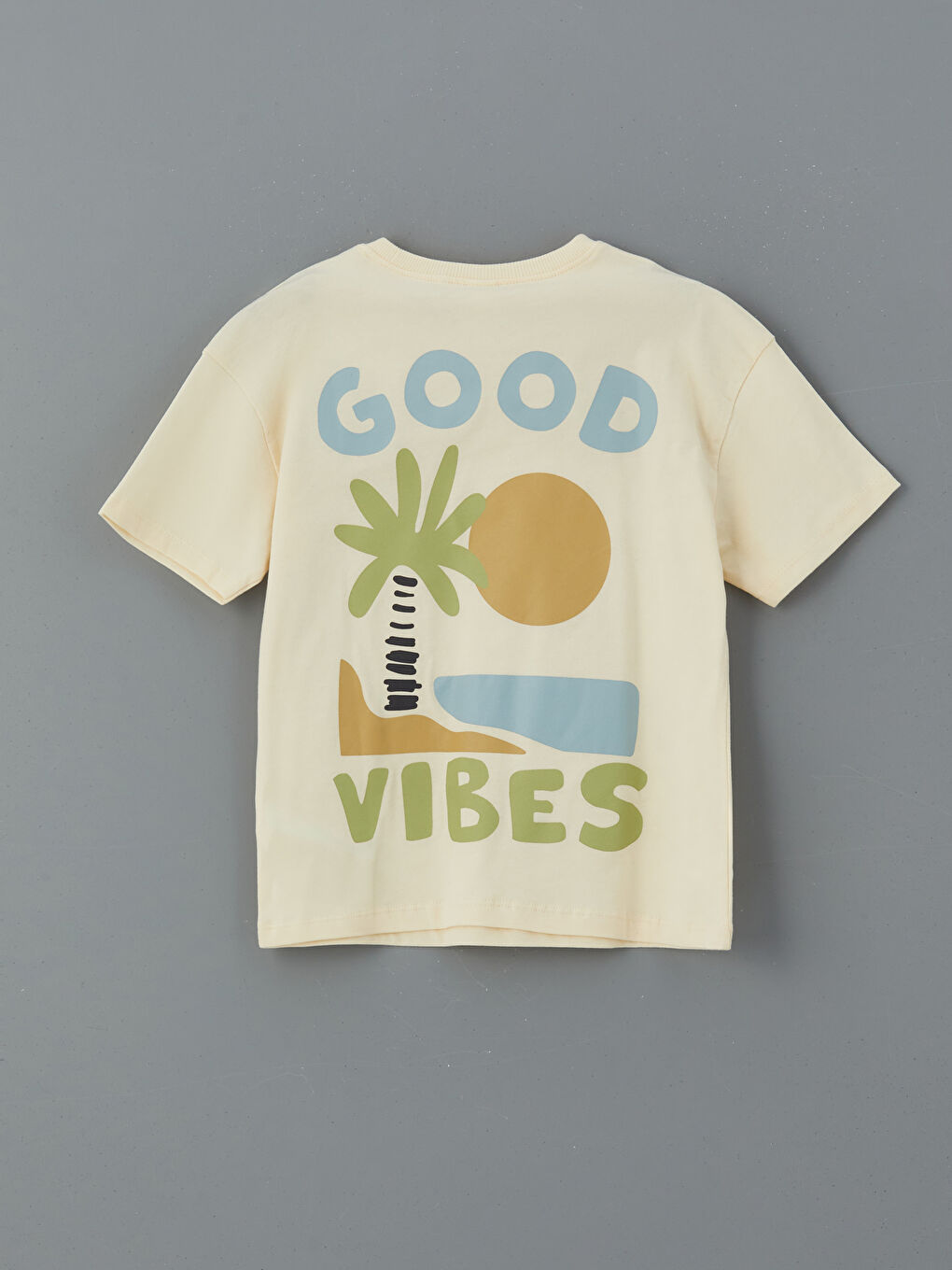 Bej Bisiklet Yaka Yazı Baskılı Erkek Çocuk Tişört-4