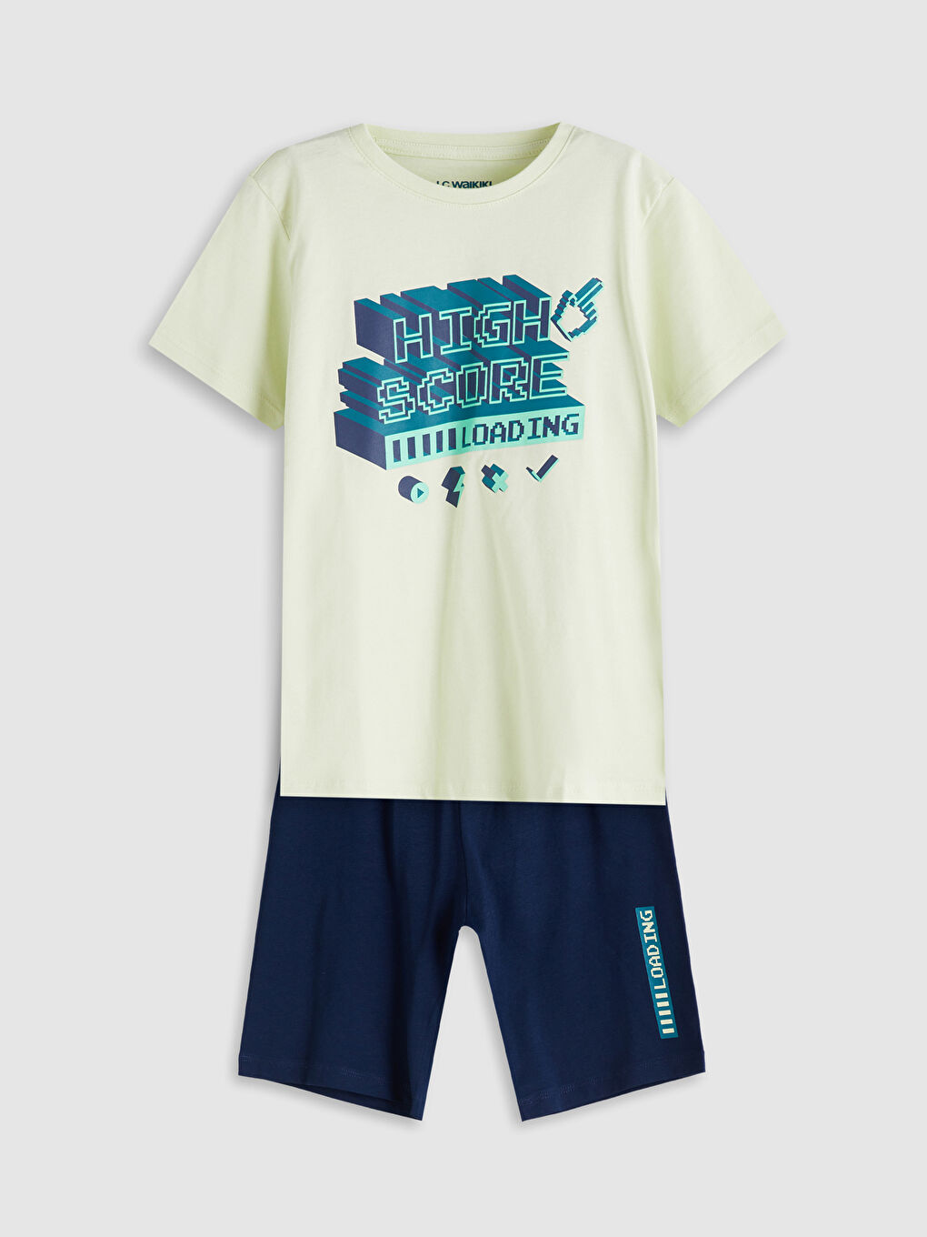 Crew Neck Boy's Pajama Set with Shorts -S5O780Z4-FRK