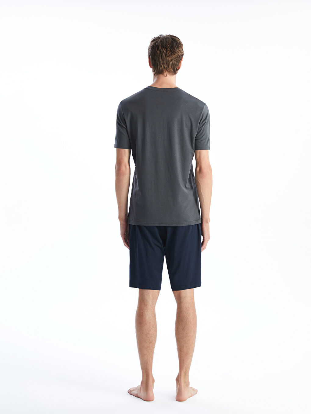 Gri Standart Kalıp Erkek Şortlu Pijama Takımı-3