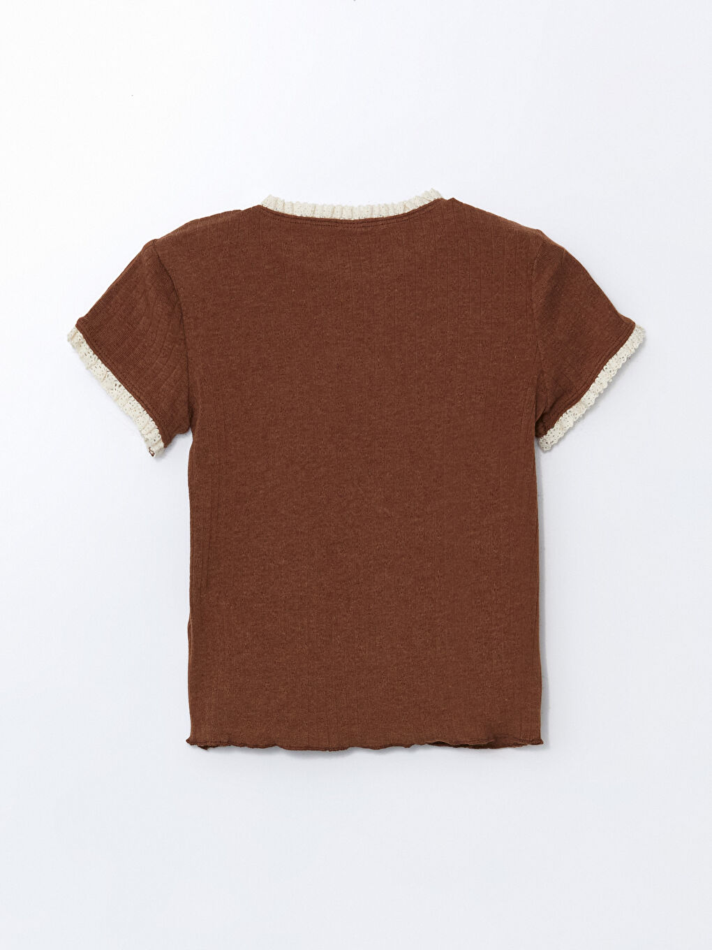 Kahverengi Bisiklet Yaka Basic Kız Bebek Tişört-1