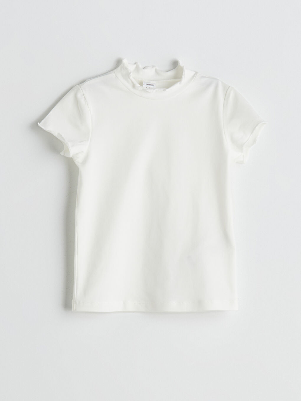 Ekru Dik Yaka Basic Kız Çocuk Tişört