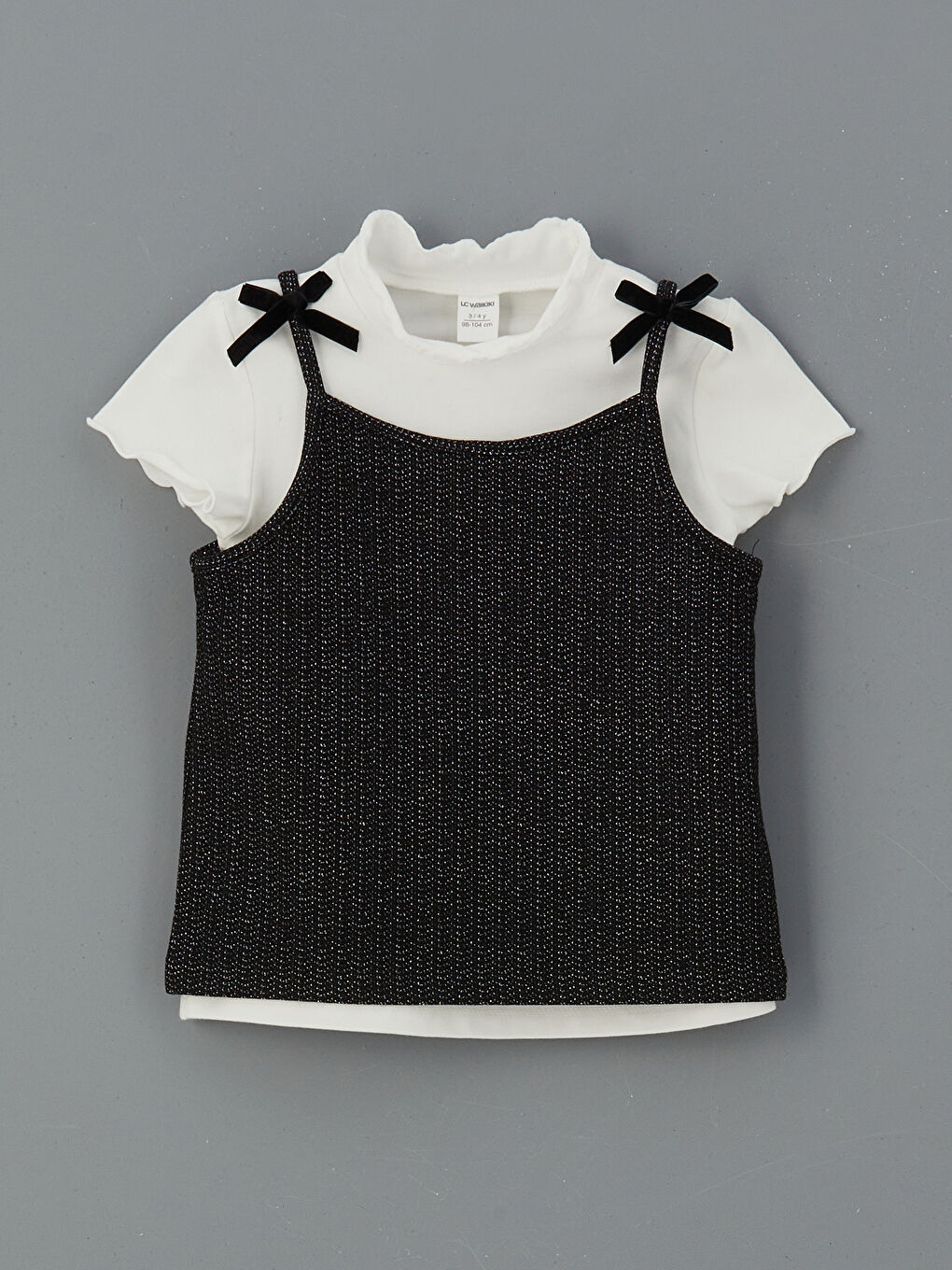 Ekru Fiyonklu Kız Çocuk Tişört Tayt Pantolon ve Bluz 3'li-1