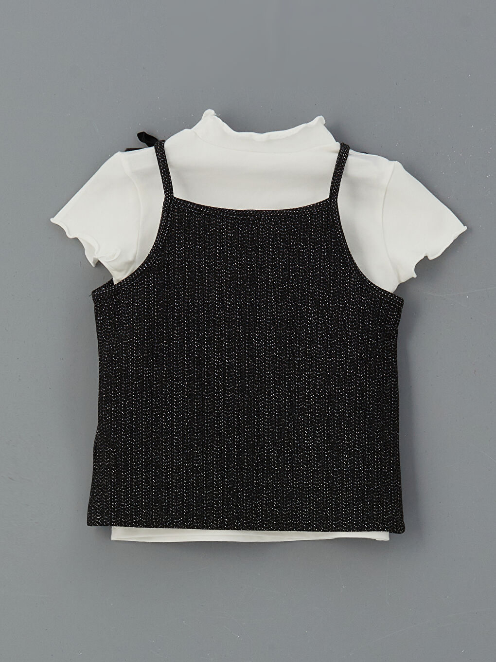 Ekru Fiyonklu Kız Çocuk Tişört Tayt Pantolon ve Bluz 3'li-2