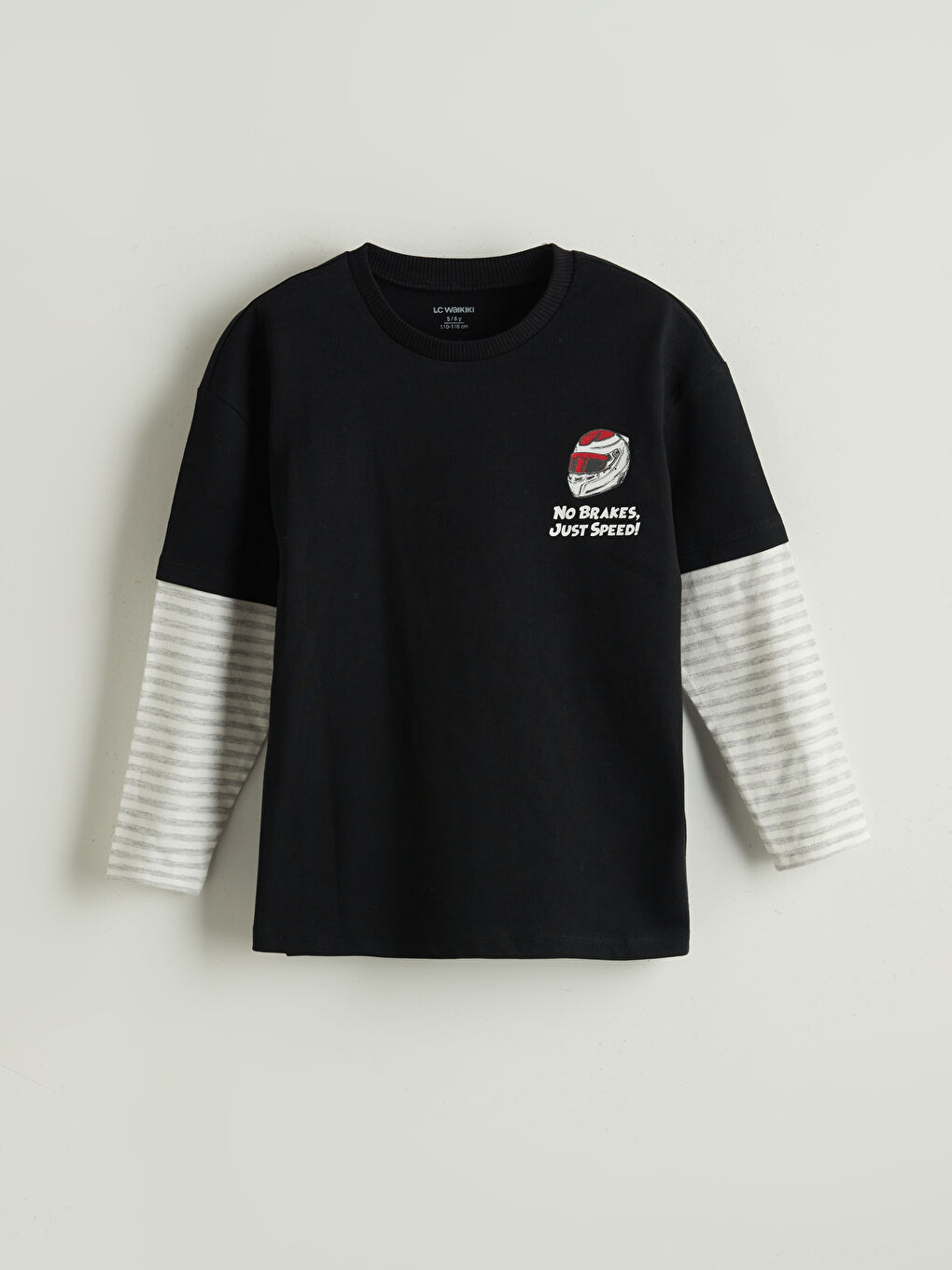 Siyah Bisiklet Yaka Yazı Baskılı Erkek Çocuk Tişört-1