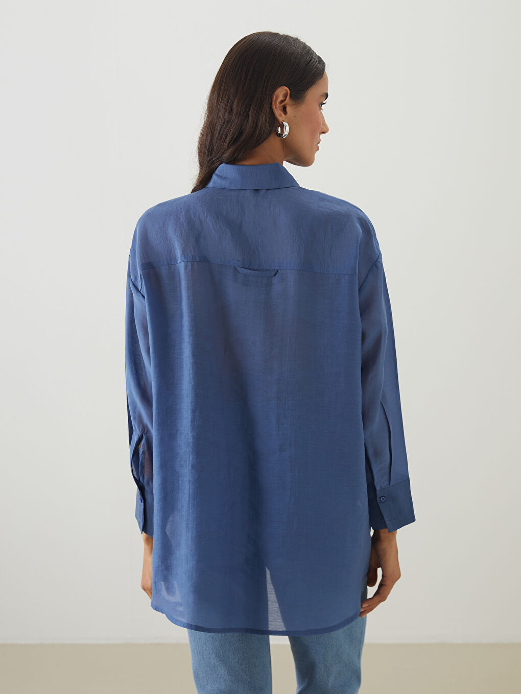 Mavi Poplin Kadın Gömlek Tunik-3