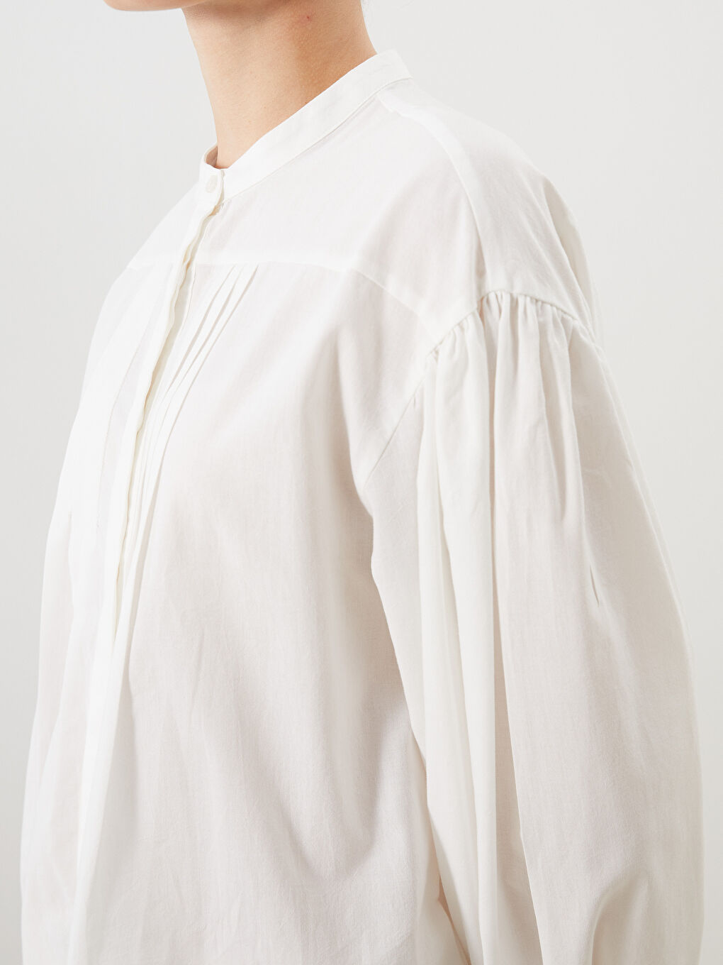 Ekru Hakim Yaka Pileli Kadın Gömlek Tunik-2