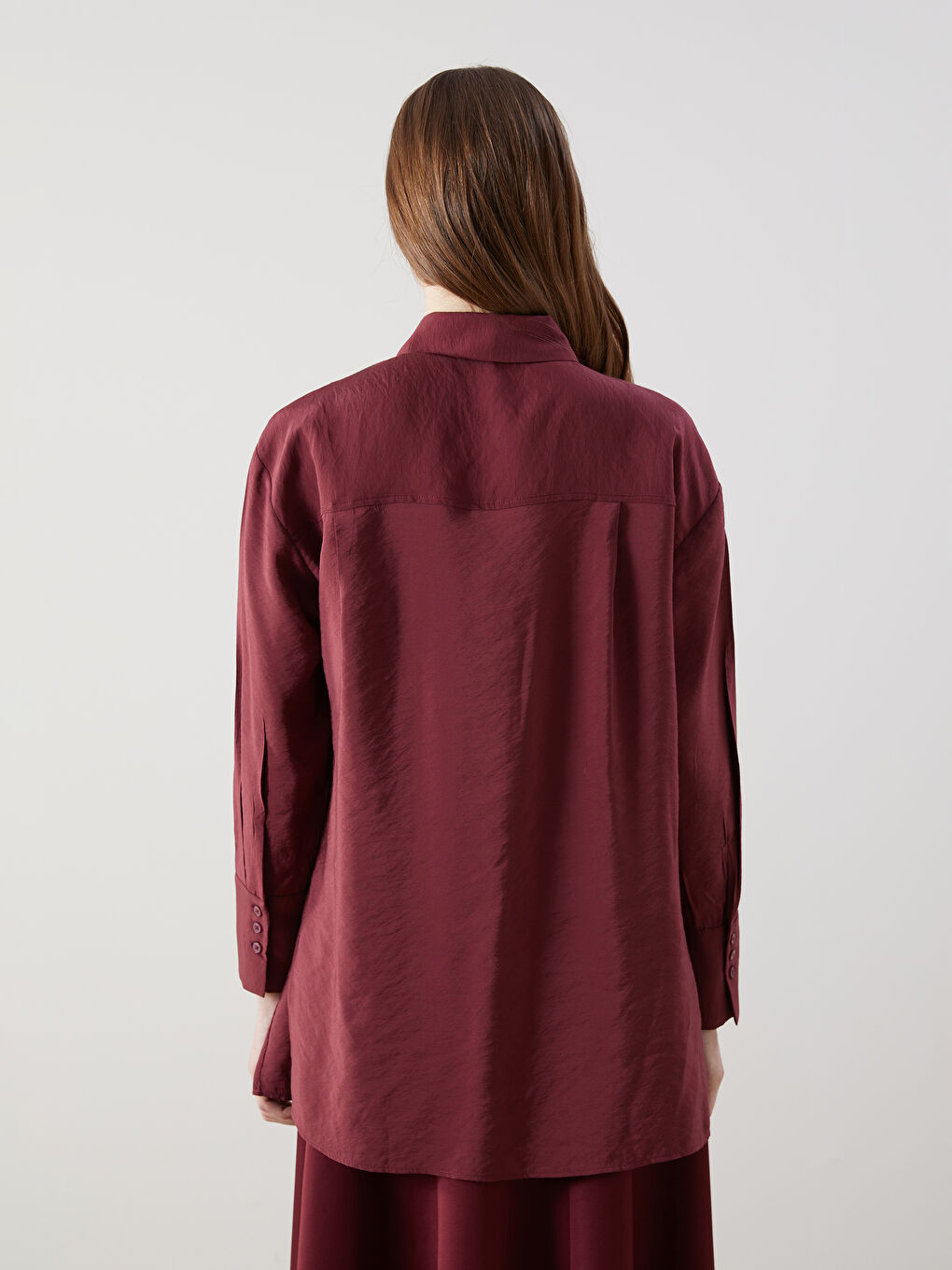 LCW Modest Bordo Modal Karışımlı Oversize Kadın Gömlek Tunik - 3