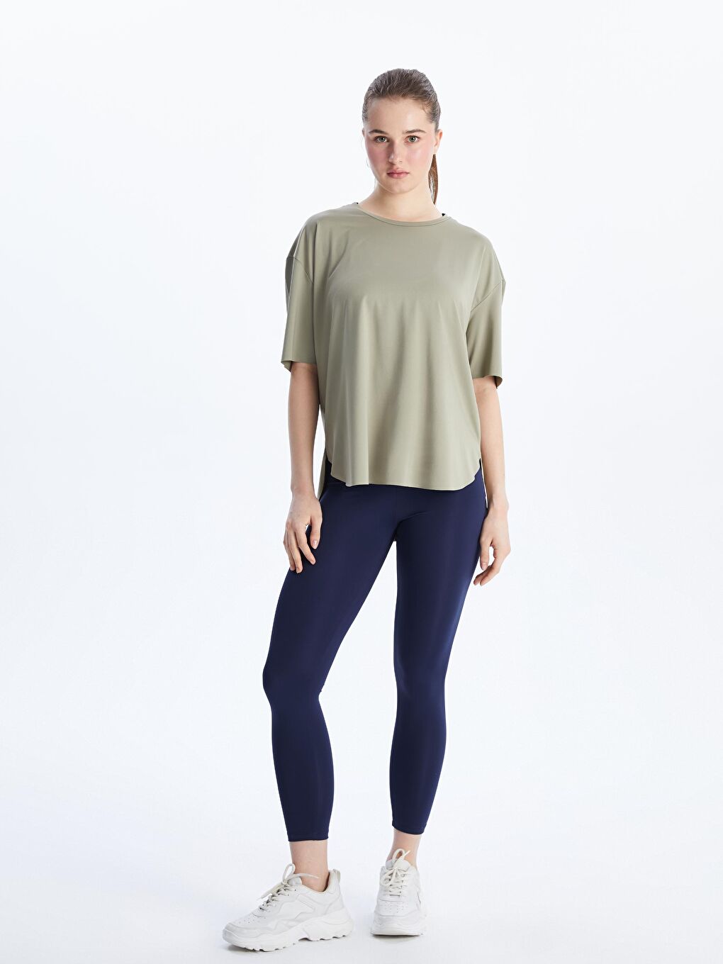 Lacivert Beli Lastikli Kadın Spor Tayt-1