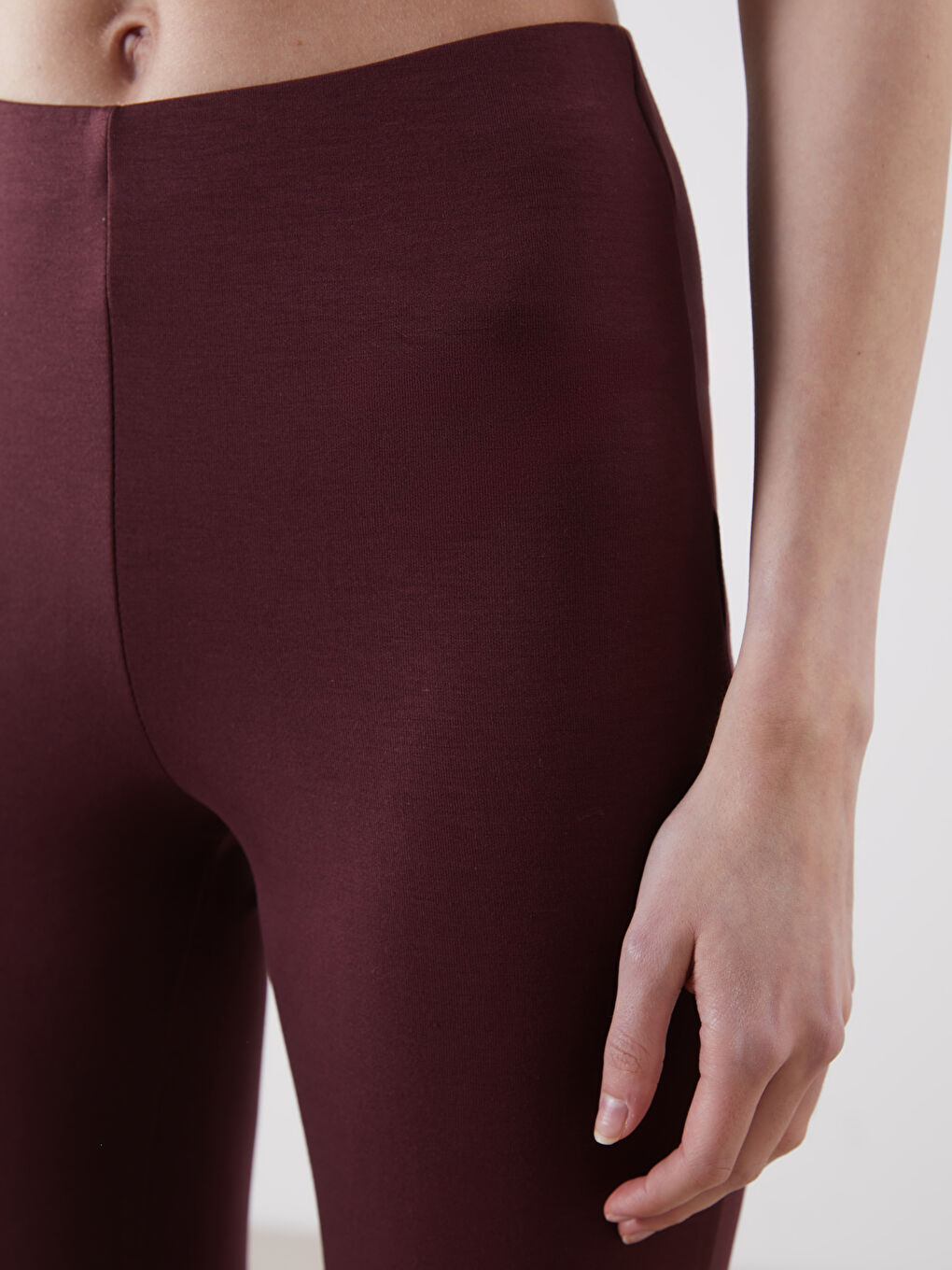 Bordo Beli Lastikli İspanyol Paça Kadın Tayt Pantolon-2