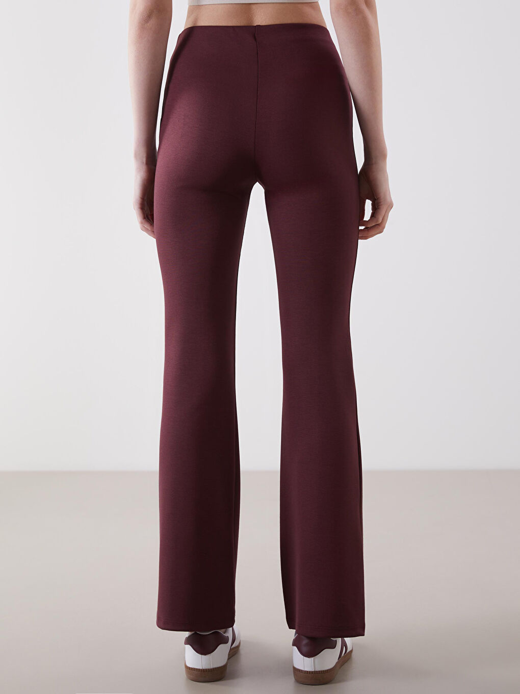 Bordo Beli Lastikli İspanyol Paça Kadın Tayt Pantolon-3