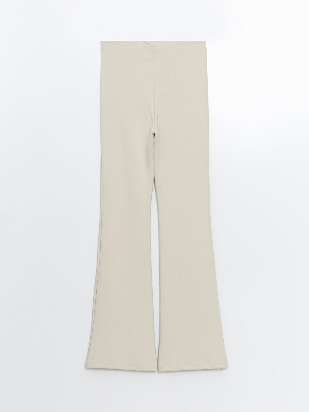 Bej Beli Lastikli İspanyol Paça Kadın Tayt Pantolon-5