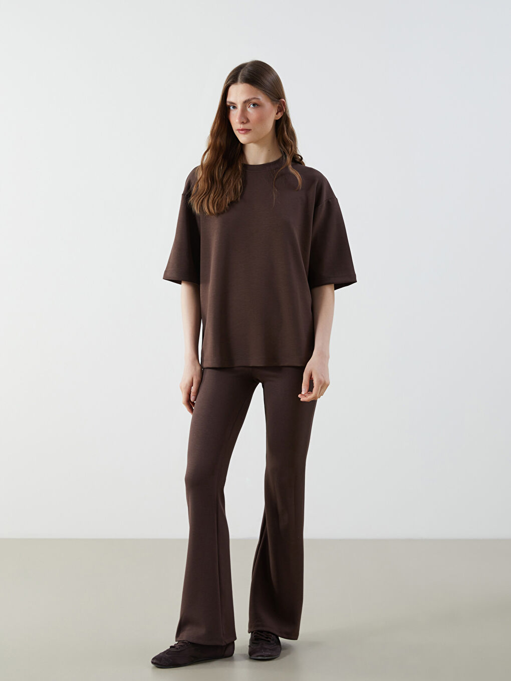 Kahverengi Beli Lastikli İspanyol Paça Kadın Tayt Pantolon