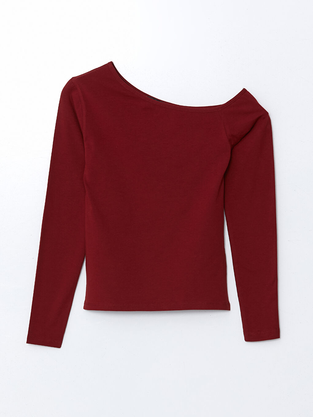 Bordo Kayık Yaka Kadın Tişört-4