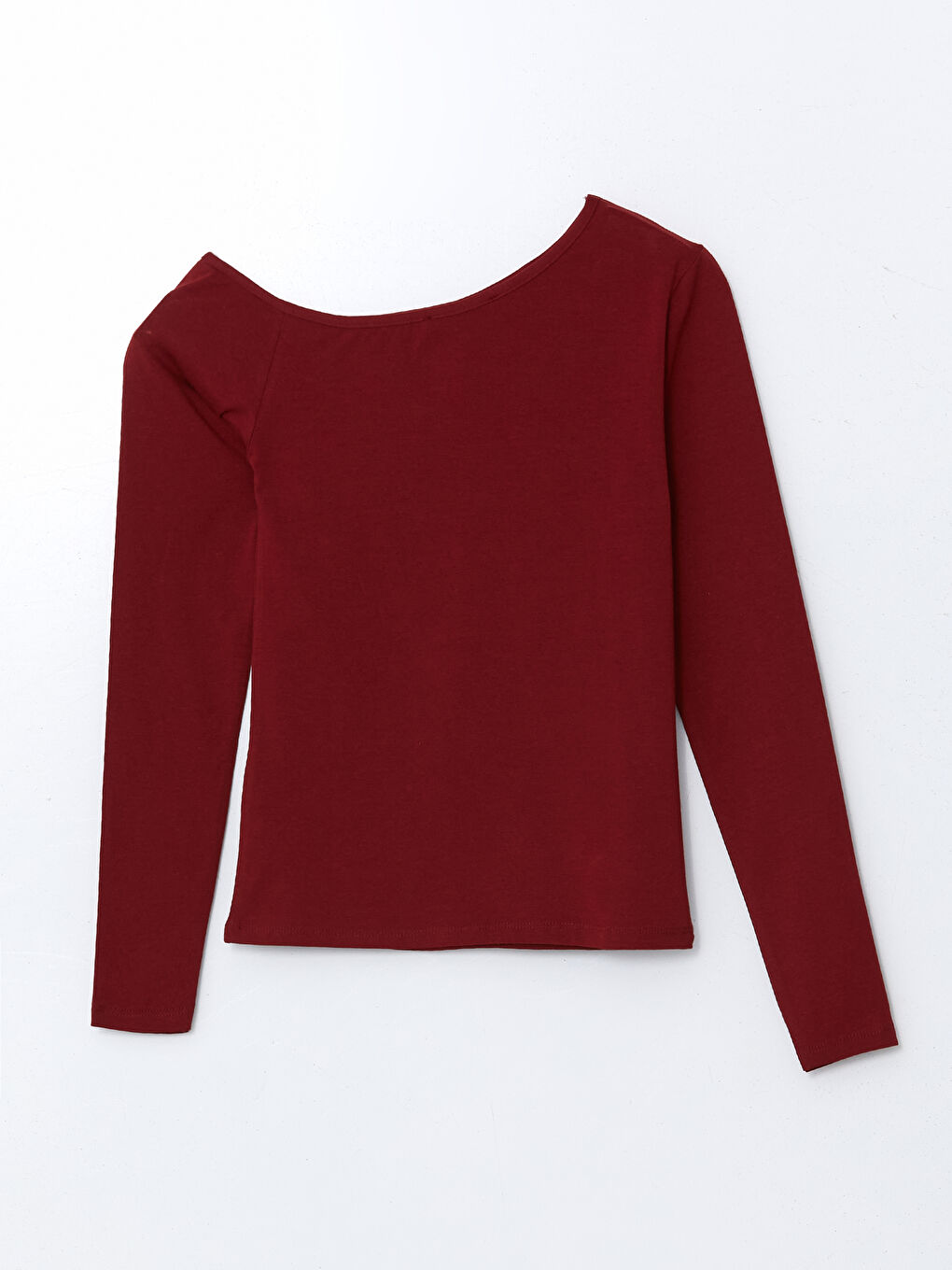 Bordo Kayık Yaka Kadın Tişört-5