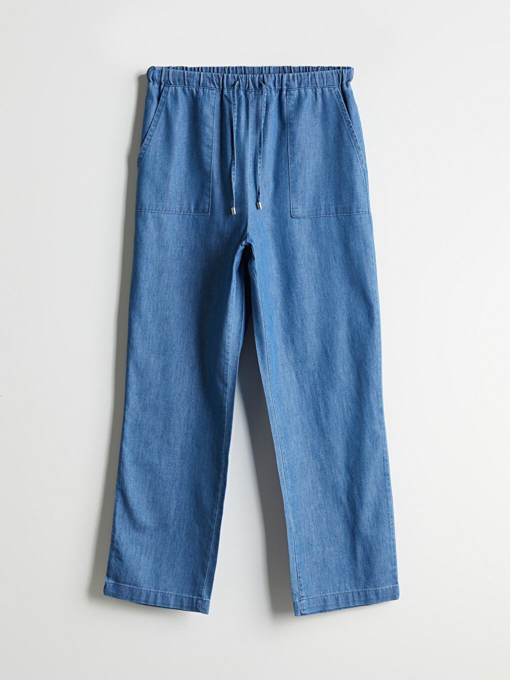 LCWAIKIKI Classic Indigo Beli Lastikli Wideleg Kadın Jean Pantolon - 4