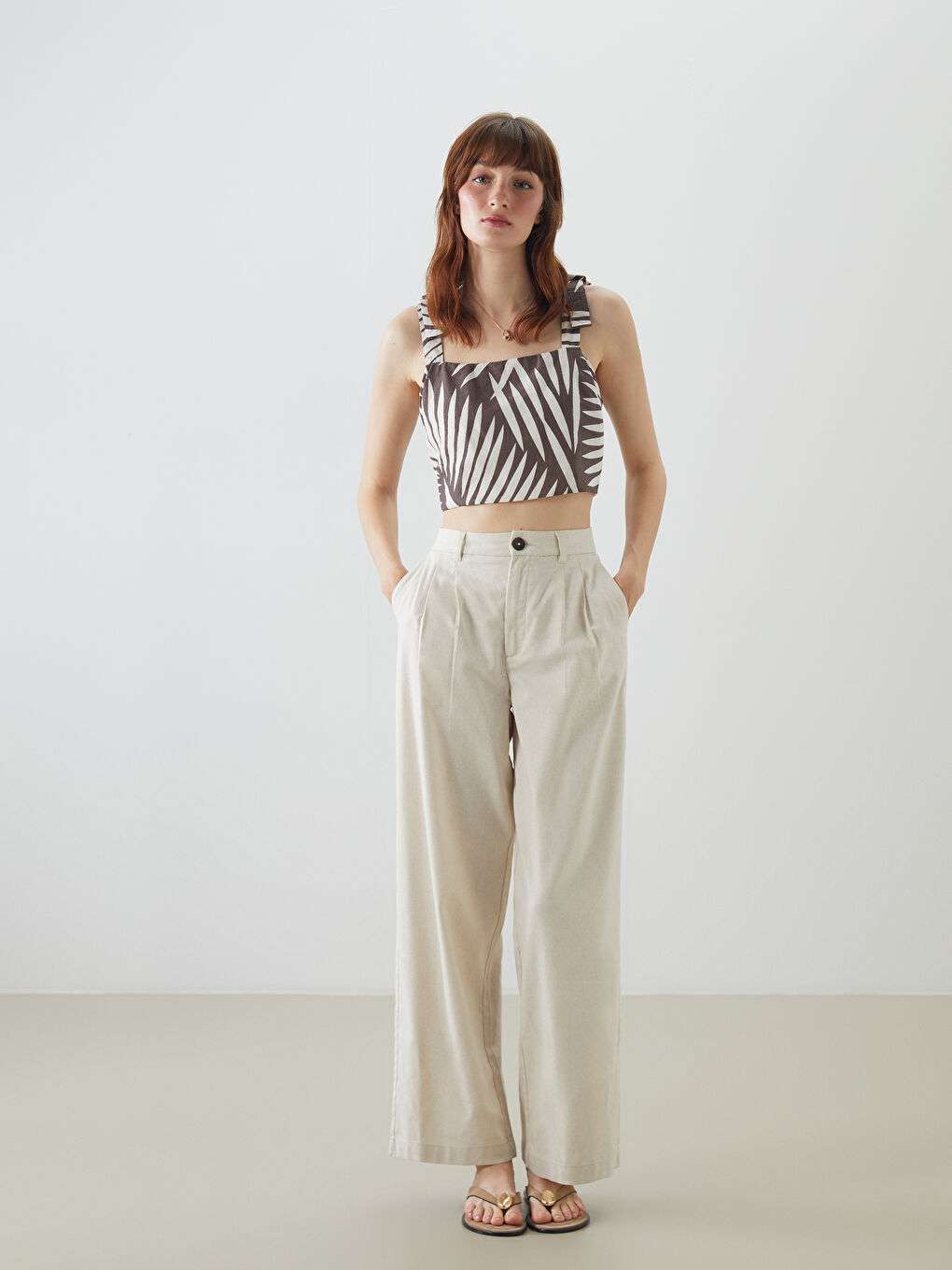 Square Neck Patterned Strappy Crop Top -S5O937Z8-LQY