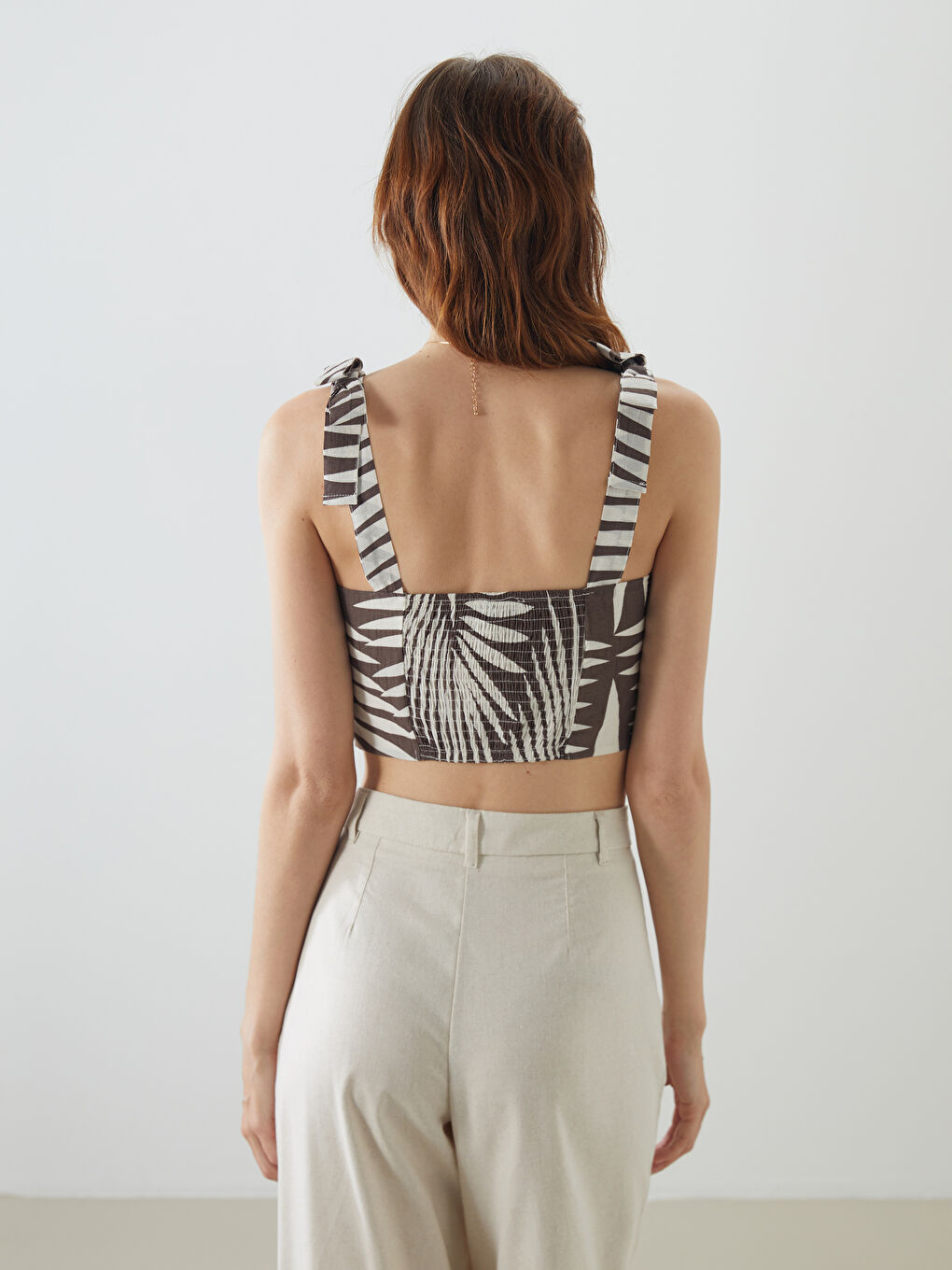 Square Neck Patterned Strappy Crop Top -S5O937Z8-LQY
